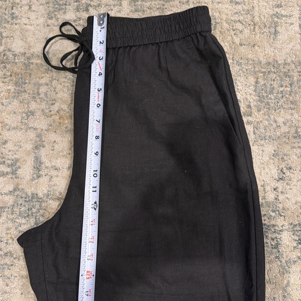 Woman’s Black Elastic Waist Linen Pants with Drawstring - Picture 7 of 7